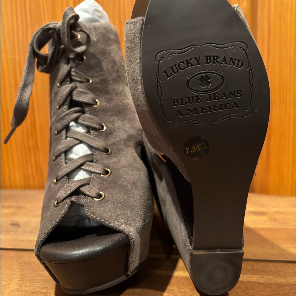 Lucky Brand Gray Lace Up Boots with Wedge Heel